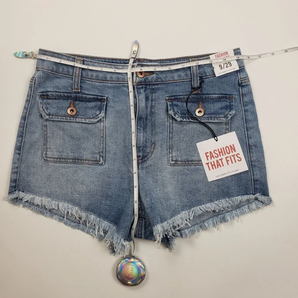 Celebrity Pink Raw Edge Cutoff Denim Shorts Womens 9/29 Blue Motivational Wash - Picture 7 of 16